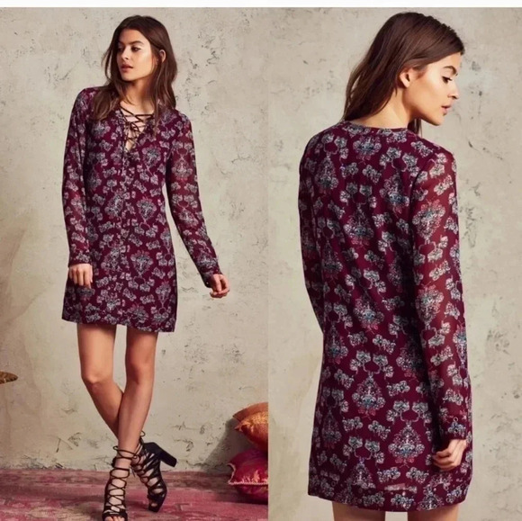 Tularosa Revolve Serendipity Lace Up Front Floral Tunic Mini Dress(XS) - Picture 1 of 13